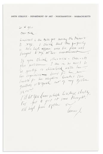 BASKIN, LEONARD. Three Autograph Letters Signed, "Lennie" or "Leonard," to "Dear Dick [Sisson]" or "Dear Grace [Borgenicht]" of Grace B